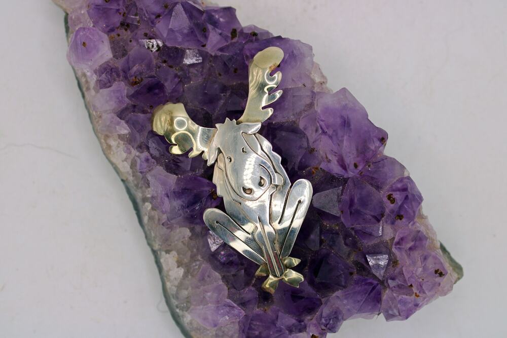Far Fetched Sterling Silver and Brass Mixed Moose Brooch